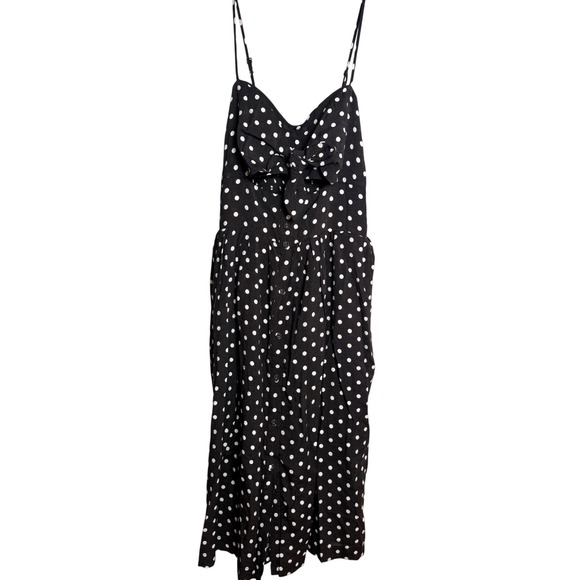 Xhilaration Dresses & Skirts - Xhilaration Polka Dot Dress Womens M Black Rayon Nylon Sun Dress Midi Retro
